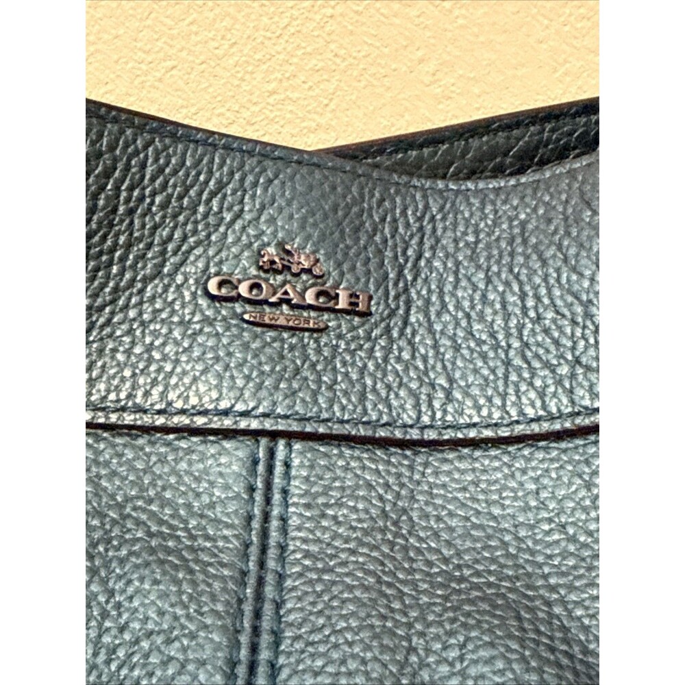 Coach 22209 Lexy Leather Chain Metallic Peacock Teal Tote Shoulder Bag Purse EUC - Picture 8 of 16